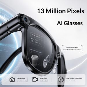 Lunettes IA Connectées / Caméra HD Anti-Shake, Reconnaissance d'Objets