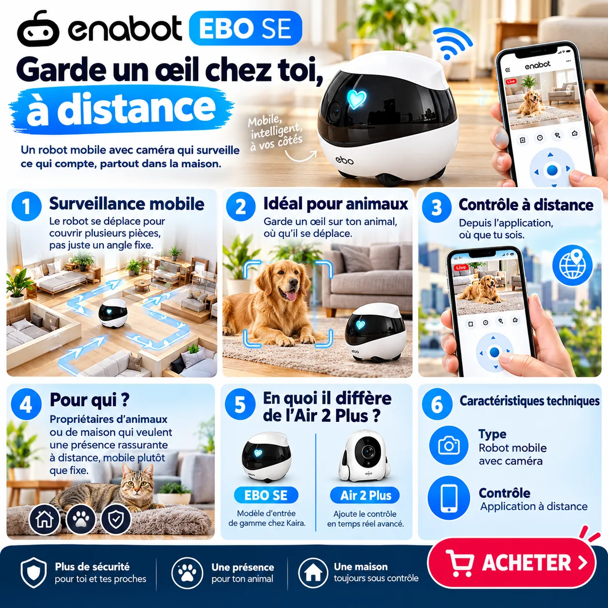 Enabot EBO SE / Surveille tes Animaux et ta Maison, Où que tu Sois – Image 3
