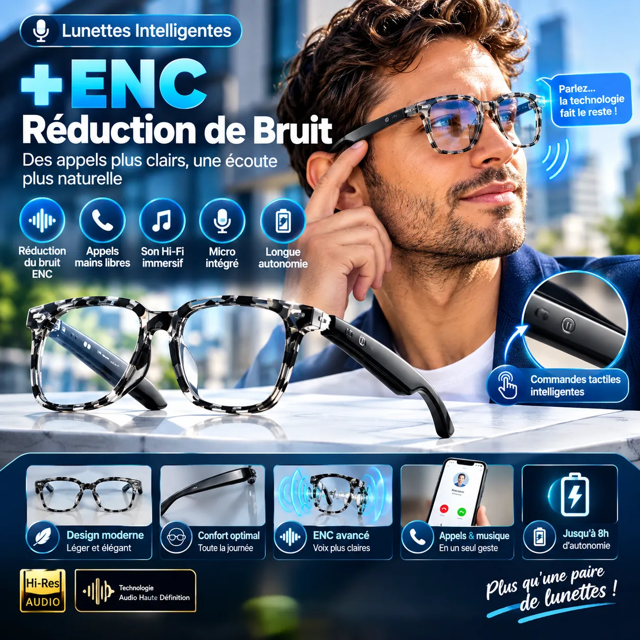 Lunettes IA à Conduction Osseuse / Traduction Temps Réel, Réduction de Bruit – Image 5