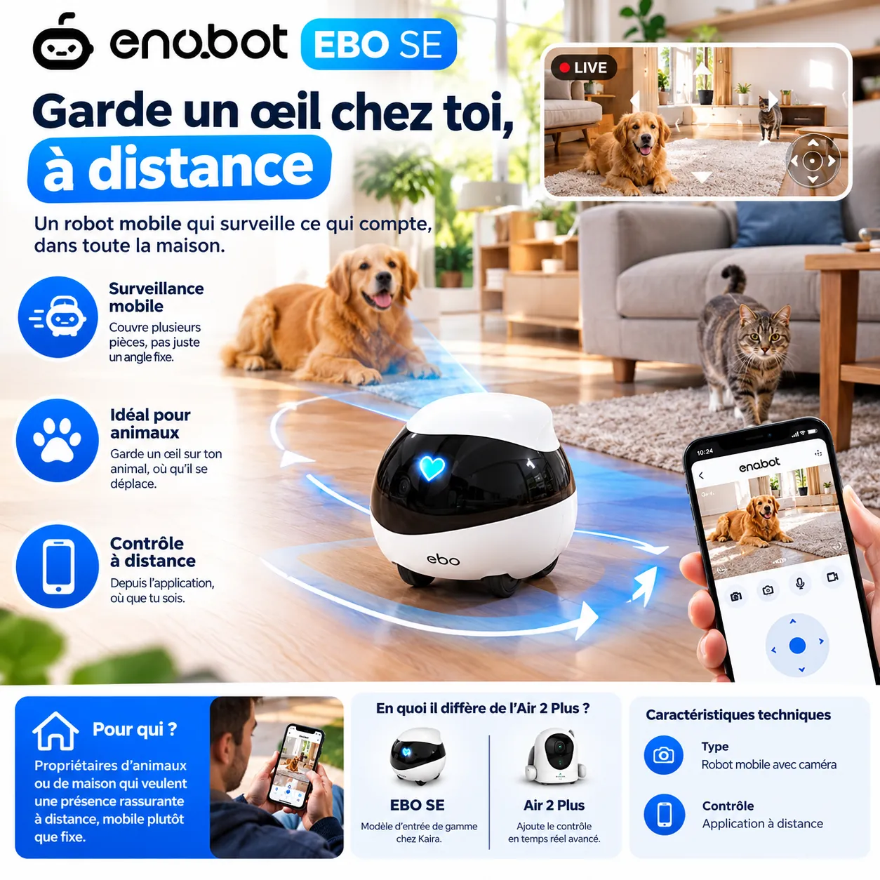 Enabot EBO SE / Surveille tes Animaux et ta Maison, Où que tu Sois – Image 2