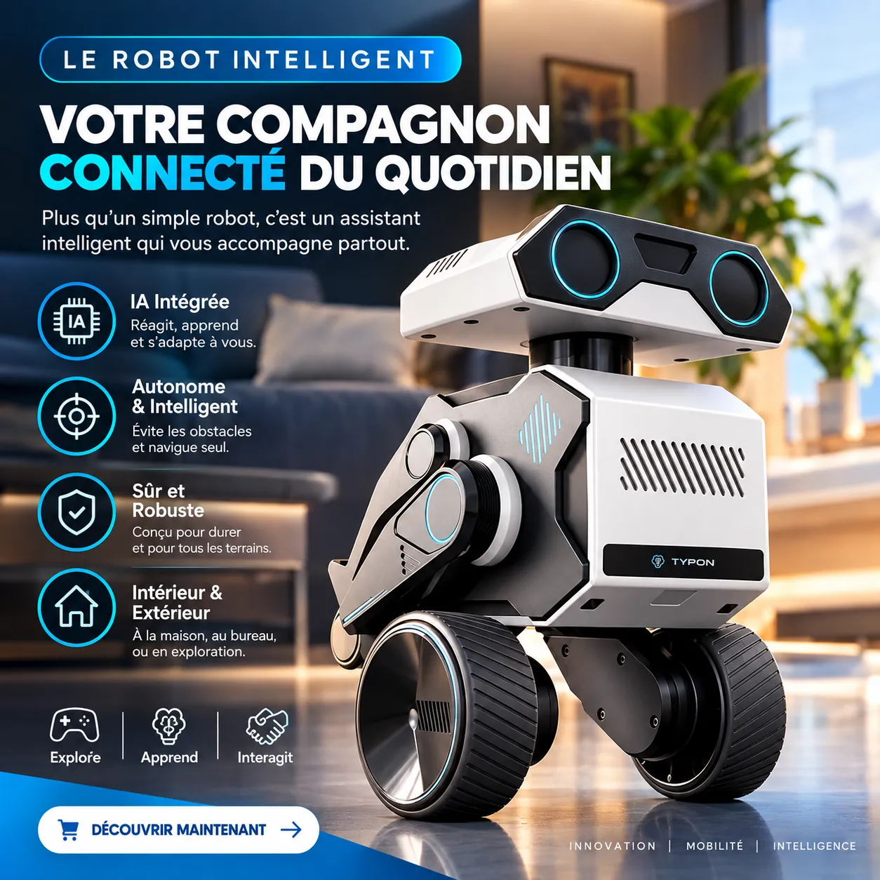 WYNDME 01 Pro / Robot Compagnon IA, Reconnaissance Vocale & Surveillance à Distance – Image 3