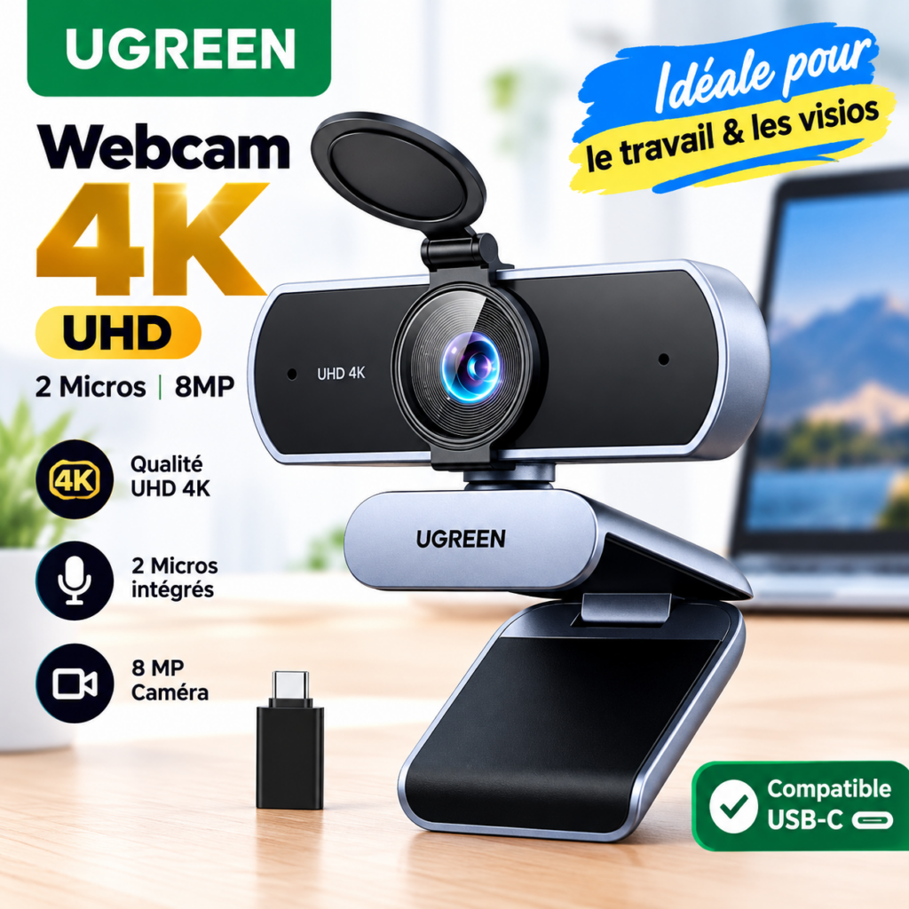 UGREEN 4K Webcam / Des Visios Enfin Nettes, Mise au Point Auto