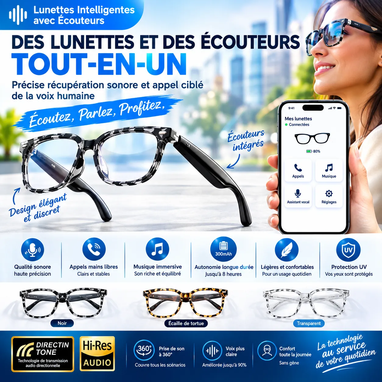 Lunettes IA à Conduction Osseuse / Traduction Temps Réel, Réduction de Bruit – Image 2