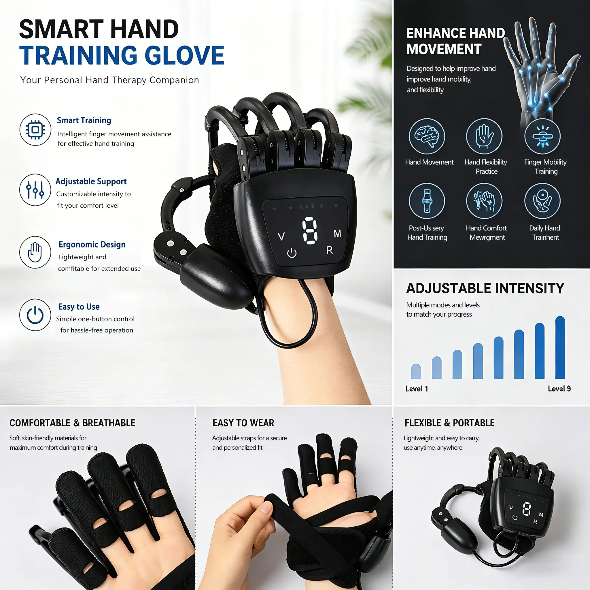 Gant Robot de Rééducation de la Main — 9 Niveaux d'Intensité, Mode Miroir – Image 6
