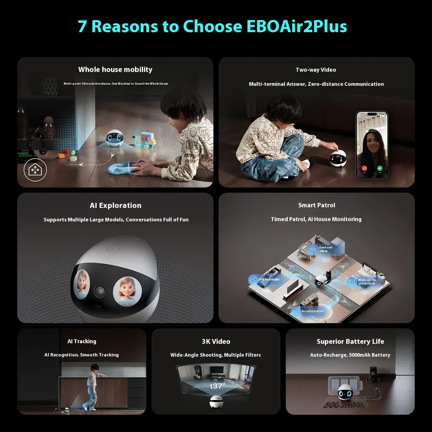 Enabot Air 2 Plus / Robot Caméra Sans Fil, Interaction Animaux en Temps Réel – Image 3