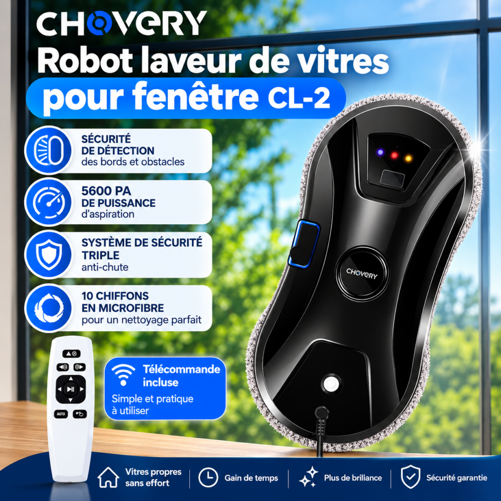 Robot Nettoyeur de Vitres IA / Vitres Impeccables Sans Effort, Télécommande