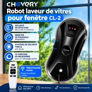 Robot Nettoyeur de Vitres IA / Vitres Impeccables Sans Effort, Télécommande