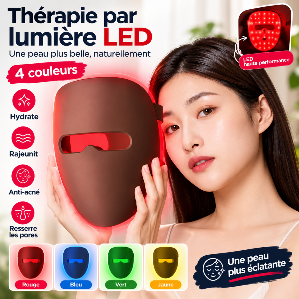 Masque LED Visage 4 Couleurs / Lumière Rouge pour une Peau Plus Lisse et Éclatante